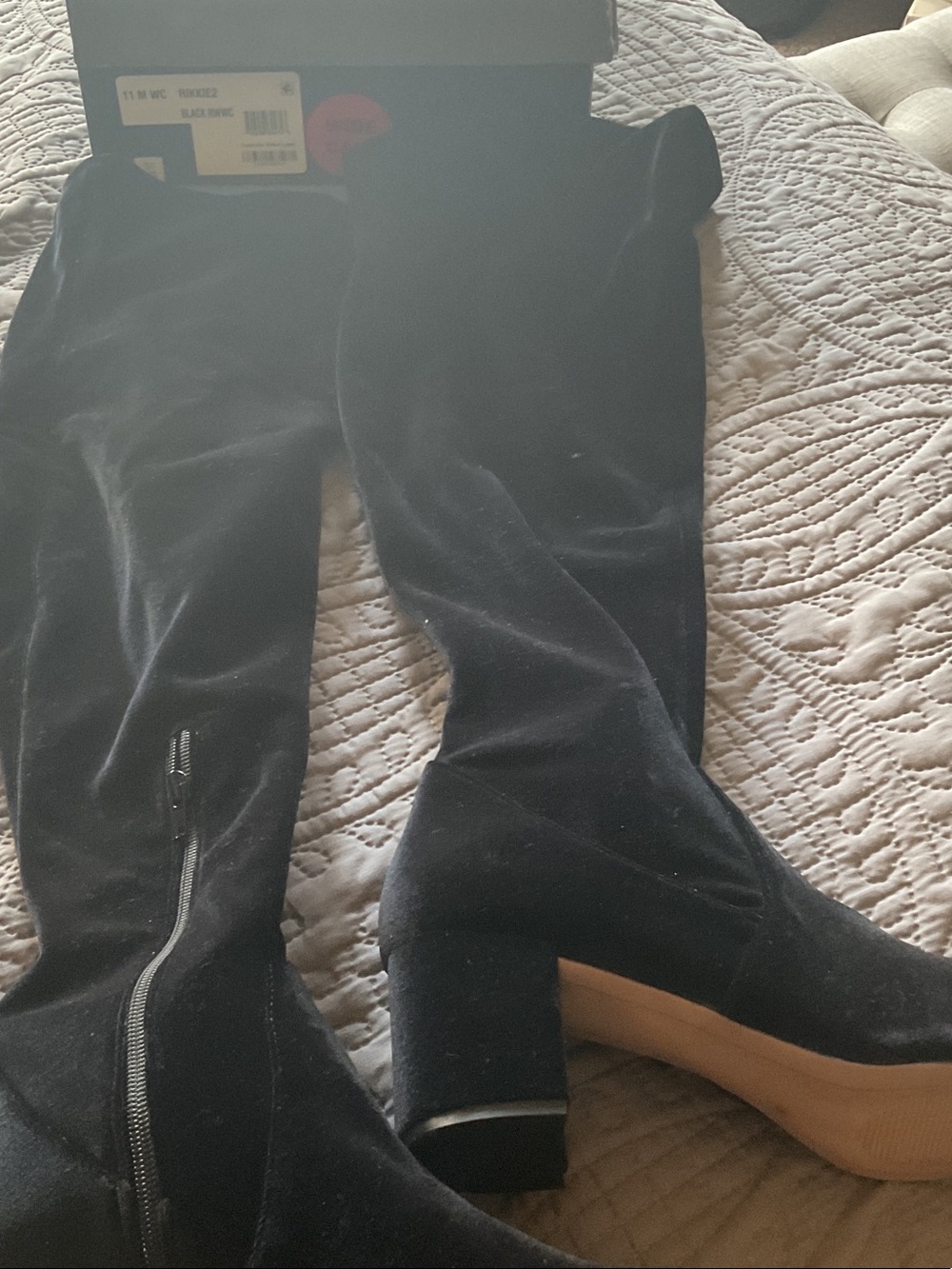 INC Black Velvet Over-the-Knee Boots with Block Heel size 11m Wide Calf